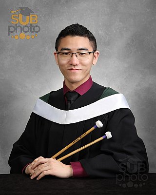 Music graduate wearing a coloured dress shirt